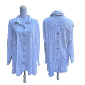 Habitat Pucker Weave White Long Sleeve Loose Fit Blouse Top Coastal Beachy